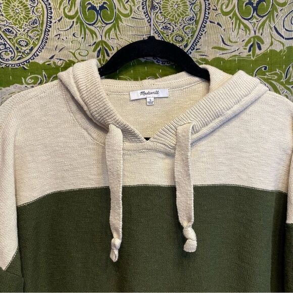 Madewell Clairview Cream and Green Colorblock Cropped Knit Sweater Size Large - Picture 5 of 13